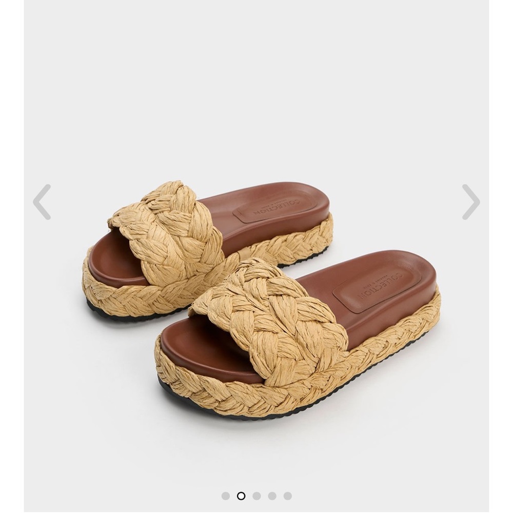 CHARLES & KEITH Talia Raffia Braided Slides - Dark Brown